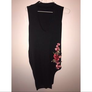 Black vneck slit dress